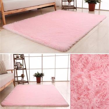 Imagem de Tapetes macios de pelúcia mercerização, lavados, engrossados, para sala de estar, quarto, antiderrapante, absorção de água, rosa, 60x120cm