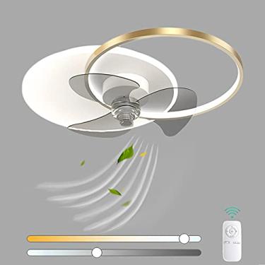 Imagem de Luz de teto silenciosa com ventilador Ventilador de teto ultrafino regulável com iluminação e controle remoto Design de anel duplo moderno Ventilador mudo com 3 velocidades de vento ajustáve