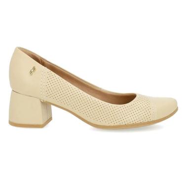 Imagem de Scarpin Usaflex Feminino Couro Salto Bloco Furos Casual UC0101