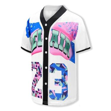 Imagem de Vilojen Camiseta de beisebol juvenil dos anos 90 para crianças, roupas de hip hop unissex para festas, camiseta de beisebol Bel Air para meninos, Branco-2, M