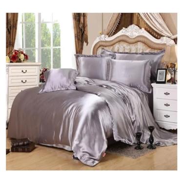 Imagem de Jogo de cama de cetim preto, lençol e fronhas, lençol de cama de luxo tamanho queen size, lençóis de cama (E 150 x 200 cm 3 peças)