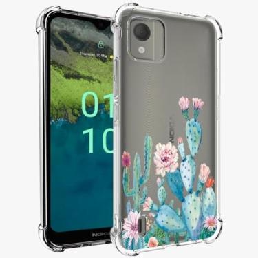 Imagem de Sidande Capa para Nokia C110, capa para Nokia C 110 para meninas e mulheres, capa protetora fina de TPU flexível e floral transparente para Nokia C110 Cactus
