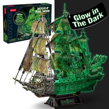Imagem de Puzzles 3D modelo de barco holandês volante brilhante barco pirata encantado DIY para adultos e crianças, kits de construção de decoração de escritório para mulheres e homens, 360 peças