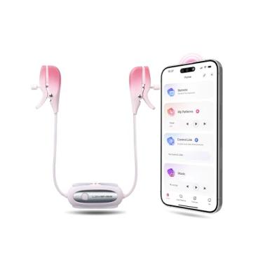 Imagem de LOVENSE Gemini Braçadeiras de mamilo vibratórias, estimulador de mamilo ajustável Bluetooth com controle remoto de aplicativo, brinquedos sexuais recarregáveis para mulheres, homens e casais