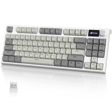 Imagem de RK86 RGB 75% Teclado Mecânico de Junta Sem Fio, Modo Triplo Bluetooth5.0/2.4G/USB-C 82 Teclas Hot Swappable Gaming Keyboard 4000 mAH Bateria w/Knob & 1.2 '' HD OLED Display-Cinza
