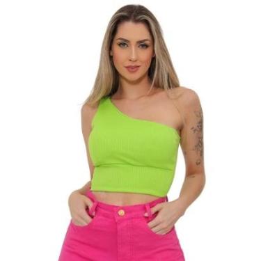 Imagem de Cropped Feminino Ombro Com Bojo Modelo Malha Canelada Tecido Algodão Premium-Feminino