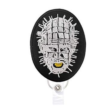 Imagem de Carretéis retráteis de crachá Hellraiser, com clipe jacaré e chaveiro, cordão grosso de 61 cm para fãs de filmes de terror presente