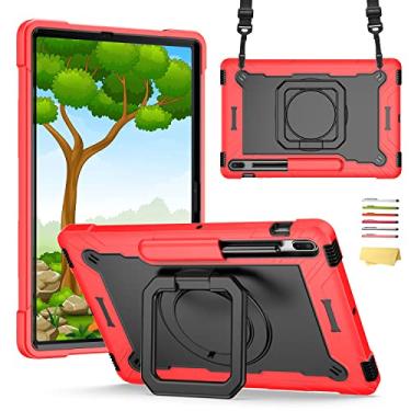 Imagem de UUcovers Capa para Galaxy Tab S8 Plus (2022) e S7 FE 5G (2021) e S7 Plus (2020) 12,5 polegadas (SM-X800/X806/T730/T733/T736/T738/T970/T975/T976) 33336) 60° e suporte de rotação de [Alça de mão/ombro], vermelho e preto