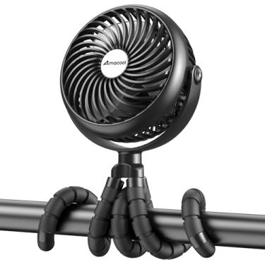 Imagem de AMACOOL Ventilador de carrinho de bebê - 5000 mAh recarregável, 3 velocidades, forte mas silencioso, rotação de 360° ventilador portátil com clipe para viagem, assento de carro, berço, bicicleta