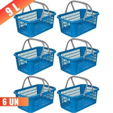 Imagem de Kit 6 Cesta Cestinha Plástica Supermercado Compras 3L c/ Alça Resisten