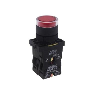 Imagem de Botão de Impulsão Iluminado 22mm 1NA+1NF P20IGR-R7-1C Vermelho Metalte