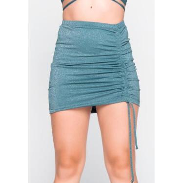 Imagem de Saia Lurex Bella Fiore Brilho Com Regulagem Lateral Moda Casual, P, Ve