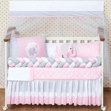 Imagem de Kit De Berço Bebê Menina Elefante Rosa 13 Peças Com Saia - Beatriz Enx