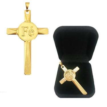 Imagem de Pingente Cruz Crucifixo Fé Dourada Semijoia Folheada a Ouro 18k - Dini