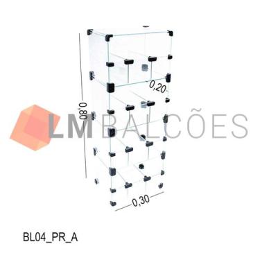Imagem de Baleiro Expositor Preto de Vidro - 0,30 x 0,80 x 0,20m - LM Balcoes