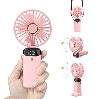 Imagem de Pluralla Ventilador Pessoal, Portátil e Recarregável USB-C, 5 Velocidades, Base com Suporte de Telefone, Rosa
