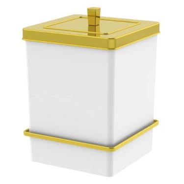 Imagem de Lixeira Quadrada 6,5l Com Suporte Ventosa Branco Dourado - Future Indu