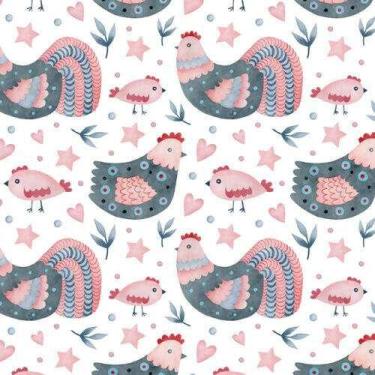 Imagem de Tecido Tricoline Coleção Galinhas Folk 0,50 x 1,50 mt - Fabricart Sign