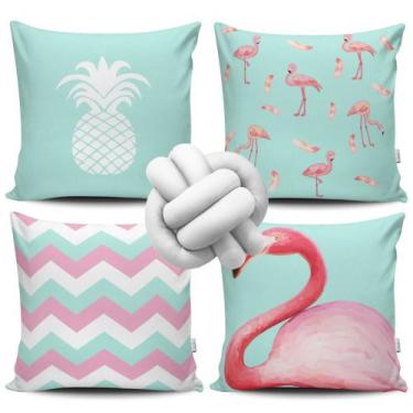 Imagem de Kit 4 Capas de Almofada Flamingo + Almofada Nó - VKAZA, Nó Branco
