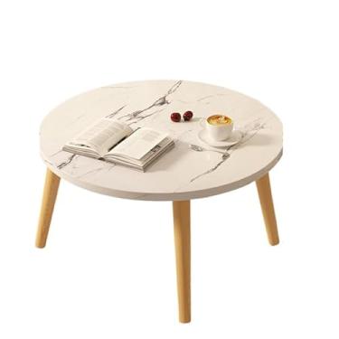 Imagem de XINCHANG Mesa de centro redonda com pernas de madeira, mesa lateral para sala de estar, mesa de café, mesa de jantar com economia de espaço (cor de grão de mármore, 50 x 50 x 40 cm)