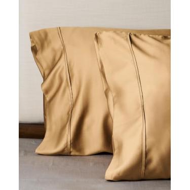 Imagem de Weddingly 100% liocel certificado|trama de cetim|zero carbono verdadeiro|suave para a pele|etiquetas de autenticidade incluídas|brilho natural|eucalipto austríaco (padrão/fronhas Queen, castanho-acinzentado)