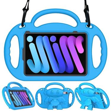 Imagem de TOEVEK Capa infantil para iPad Mini 7 (A17 Pro) 2024/Mini 6 2021, iPad Mini 7ª/6ª geração com alça de ombro – Capa protetora durável à prova de choque com suporte para iPad de 8,3 polegadas azul