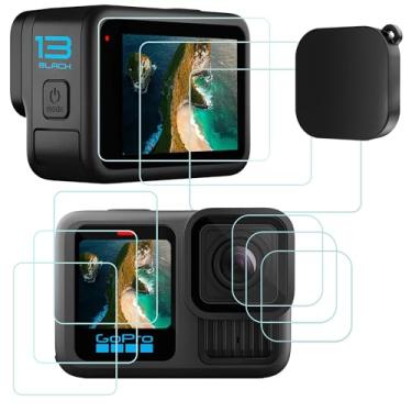 Imagem de UGpine 9 peças protetoras de tela compatíveis com GoPro Hero 13 preto, protetor de tela de vidro temperado ultratransparente + protetor de lente de vidro temperado frontal LCD para GoPro Hero 13