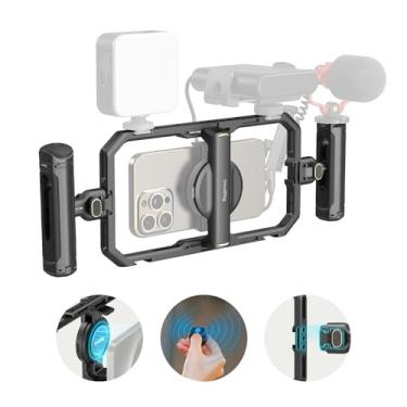 Imagem de SmallRig Kit básico universal de gaiola de celular de liberação rápida, kit de vídeo para smartphone de alumínio com controle sem fio, alças duplas e clipe de telefone, para MagSafe, para iPhone 17 16