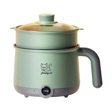 Imagem de Ioensy Panela elétrica, fogão elétrico com vaporizador, fogão portátil para macarrão doméstico, fogão de 1,8 L para bife, ovos, macarrão, cinza verde