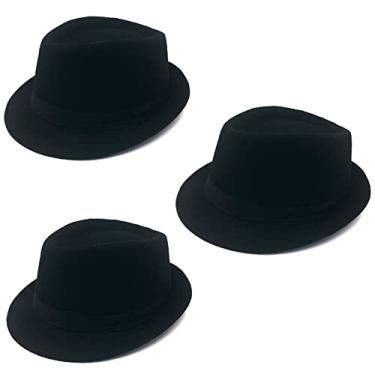Imagem de GCFIYPP Chapéu Fedora masculino década de 1920, chapéu Manhattan para fantasia de Gatsby da década de 1920, acessórios masculinos, Preto, pacote com 3, M