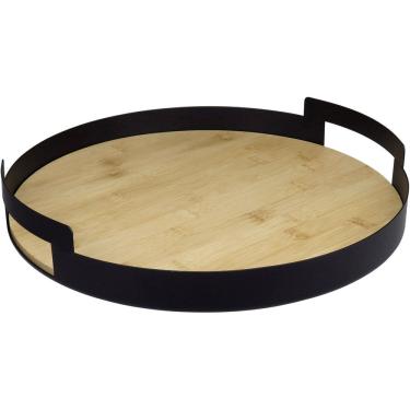 Imagem de BANDEJA DECORATIVA PARA SERVIR HOME&CO FUNDO EM MADEIRA METAL 6x38x25cm PRETO