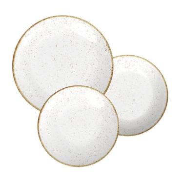 Imagem de Jogo De Pratos Tramontina Rústico Marrom Em Porcelana Decorada 12 Peças