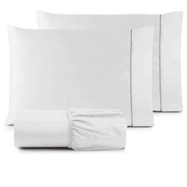 Imagem de Lençol King 3 Peças - PERCAL 600 FIOS ALGODÃO EGÍPCIO BRANCO - SHEIK B