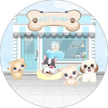 Imagem de Painel De Festa Redondo 1,50x1,50 - Cachorrinhos Pet Shop Azul 006 - V