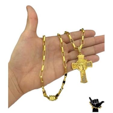 Imagem de Corrente Tijolinho 6mm + Pingente Cruz - Banhado a Ouro 18k - ToJoia18