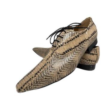 Imagem de Sapato Masculino Italiano Em Couro Cobra Natural Marrom Terra Ref: D70