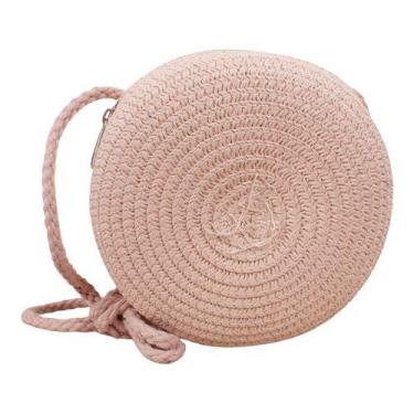 Imagem de Bolsa Feminina Pequena de Palha Redonda Moda Verão - Straw, Rosa