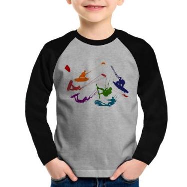 Imagem de Camiseta Raglan Infantil Kite Surf Freestyle Manga Longa - Foca na Mod