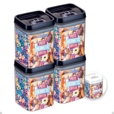 Imagem de 4 Potes Hermético Acrílico Quadrado Médios Com Trava 1700m - Injeplast