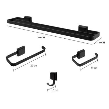 Imagem de Kit Acessórios Para Banheiro Luxo 4 Peças Inox Duplo Preto - JGC COMER