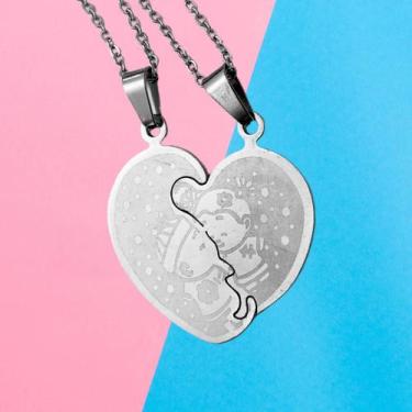 Imagem de Colar Corrente Duplo Coração 2 Metade Pingente Amizade Casal - EEA SEM