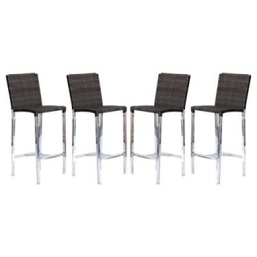 Imagem de Kit com 4 Banquetas Altas Jardim em Alumínio e Fibra Tabaco - Premium 