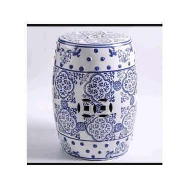 Imagem de Banco Porcelana Garden Seat Azul e Branco Classico Formosa - LUXdécor 