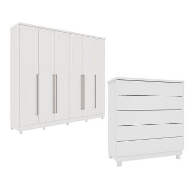 Imagem de Guarda-Roupa 6 Portas Portugal E Comoda 5 Gavetas Premium Com Pés Espresso Móveis Neve