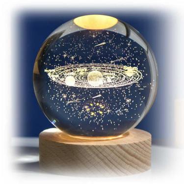 Imagem de Luminária Cristal De Mesa Planeta Terra Galáxia Sistema Solar LED Base