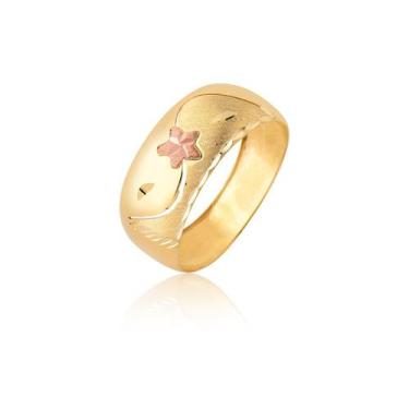 Imagem de Anel Chapa 8mm Flor Rosé Vazado Ouro 10k Amarelo A364 - MAEHLER JOIAS,