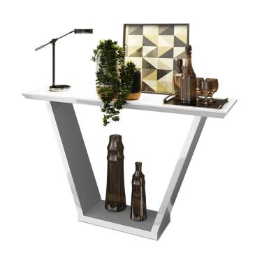 Imagem de Aparador Sala Estar 136cm Tampo MDF c/ Vidro Lótus Branco D04 - D`Rossi