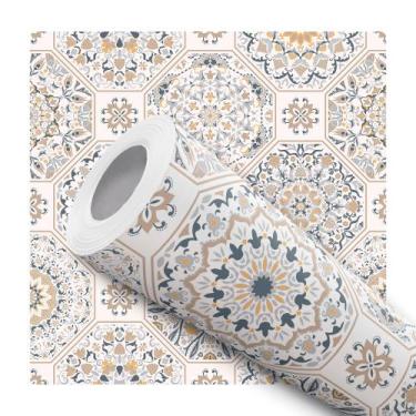 Imagem de Papel de Parede Adesivo Azulejo Português Colonial Branco Bege Azul Am