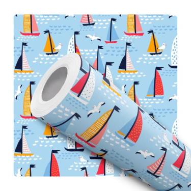 Imagem de Papel de Parede Adesivo Barquinho Colorido Infantil Bebê Moderno Quart