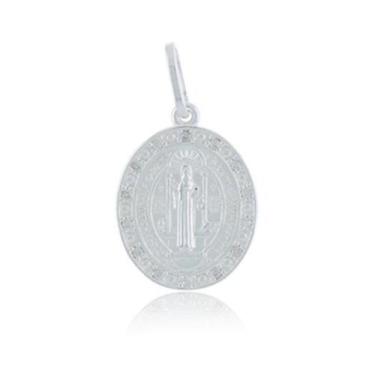 Imagem de Pingente Medalha De São Bento Prata 925 Dupla Face Religioso - MPJoias